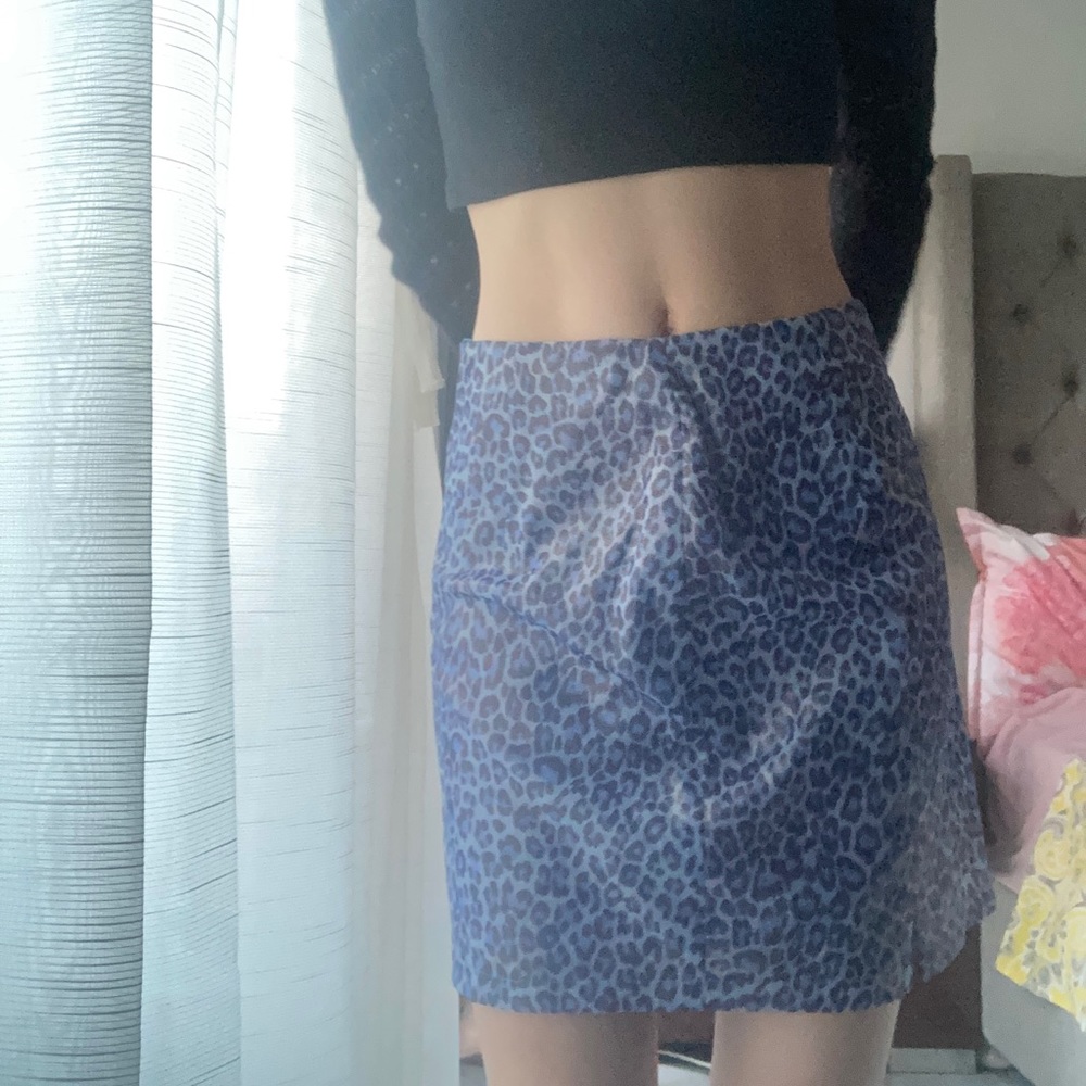 Y2K blue leopard print lose rise skirt